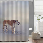 Tiger Wlaking in the Water with Reflection Shower Curtain - Gold