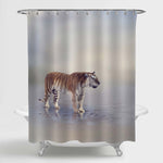Tiger Wlaking in the Water with Reflection Shower Curtain - Gold