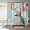 Watercolor Bohemian Deer with Colorful Florals Wreath on The Horns Shower Curtain -Multicolor