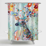 Watercolor Bohemian Deer with Colorful Florals Wreath on The Horns Shower Curtain -Multicolor