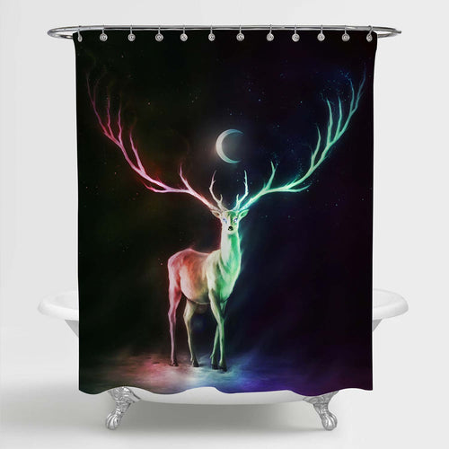 Magical Lighting Deer at Night Shower Curtain - Multicolor