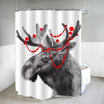 Christmas Moose with Red Christmas Balls Shower Curtain - Grey
