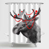 Christmas Moose with Red Christmas Balls Shower Curtain - Grey