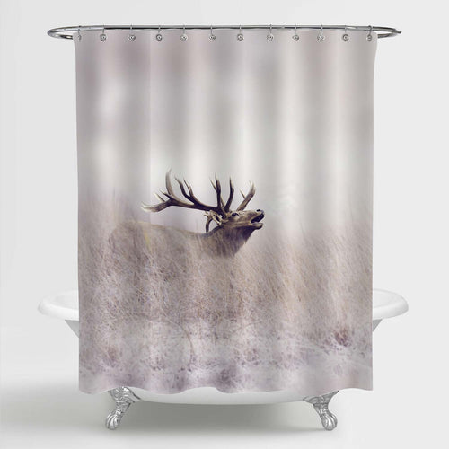 Mature Elk Walking in Tall Grass Nature Scenic Shower Curtain - Sand