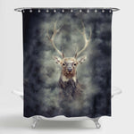 Deer in Light Smoke Foggy Backgroiund Shower Curtain - Brown Grey