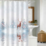 Lonely Reindeer with Big Horns Standing in the Winter Fairy Forest Shower Curtain - Brown Light Blue