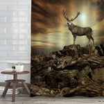Deer Standing on Rocks in Winter Shower Curtain - Brown