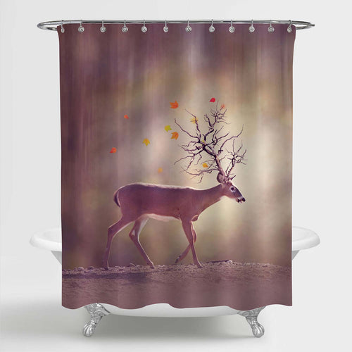 Prowling Deer in the Forest Shower Curtain - Brown