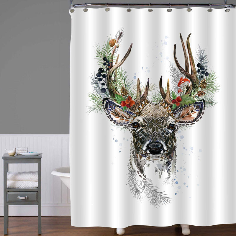 Watercolor Christmas Reindeer Shower Curtain - Brown
