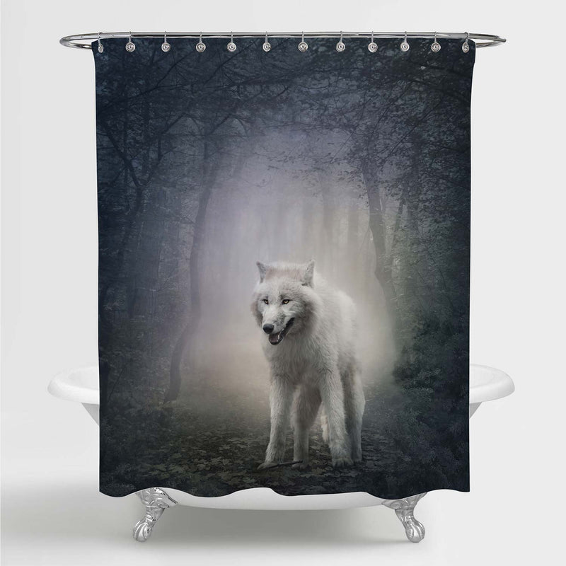 White Wolf in The Night Forest Shower Curtain - Grey