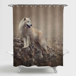 White Wolf Standing on Top of the Rock Shower Curtain - Brown