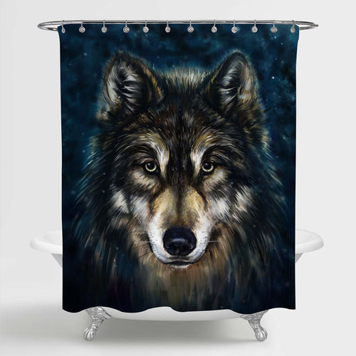 Portrait of the Wolf Head Shower Curtain - Dark Blue