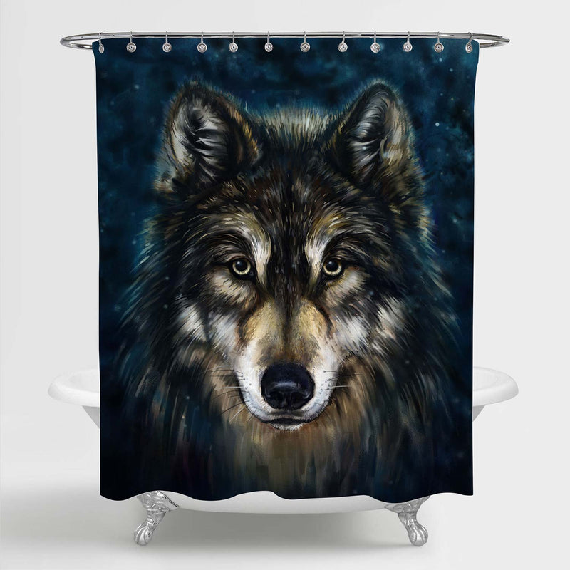 Portrait of the Wolf Head Shower Curtain - Dark Blue