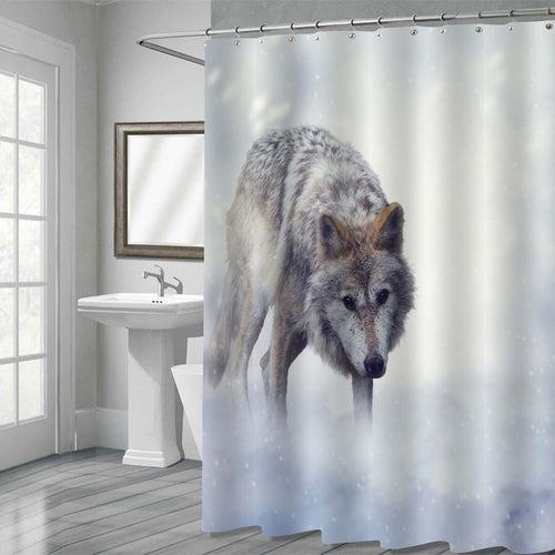 Lonely Gray Wolf Walking on the Snow Shower Curtain - Grey