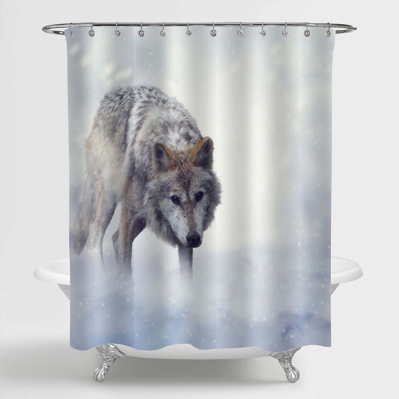Lonely Gray Wolf Walking on the Snow Shower Curtain - Grey