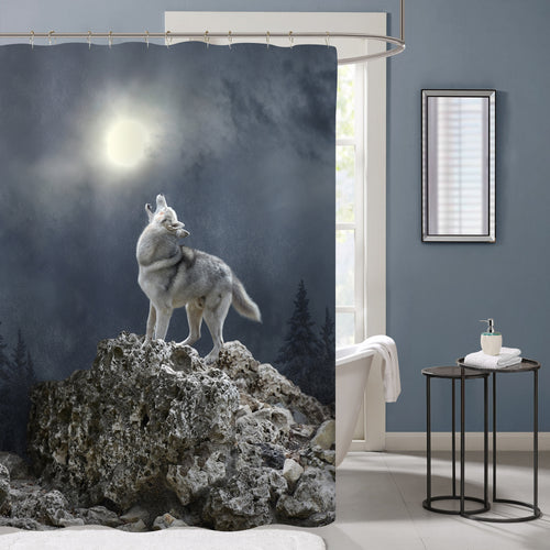 A Gray Wolf Howls to the Moon Shower Curtain - Dark Grey