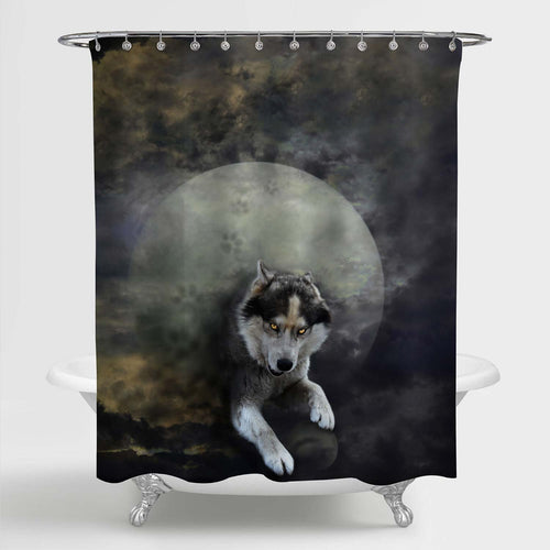 Lunar Wolf Shower Curtain - Dark Grey