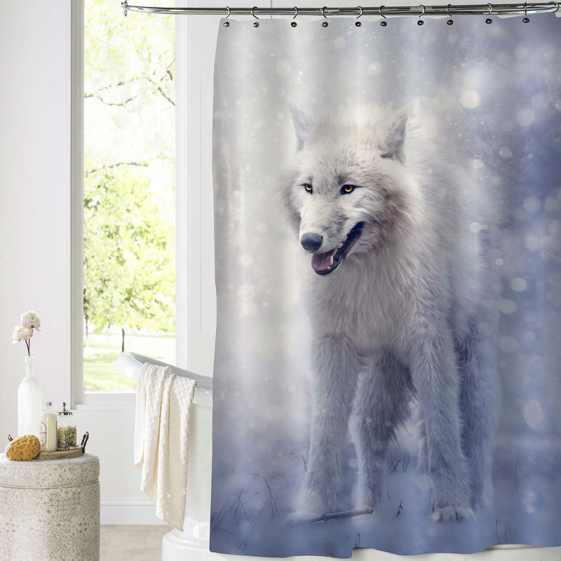White Wolf in the Snowy Forest Shower Curtain - White