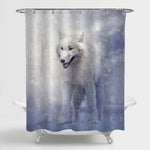 White Wolf in the Snowy Forest Shower Curtain - White