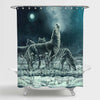 Flock of Wolves at Night Shower Curtain - Green Grey