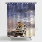 A Leopard Resting in Bush Shower Curtain - Gold Grey