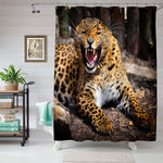 Angry Leopard Shows Teeth Shower Curtain - Gold