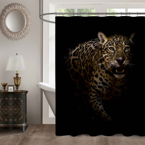 Close Up Portrait of Prowling Leopard with Intense Eyes Shower Curtain - Gold Black