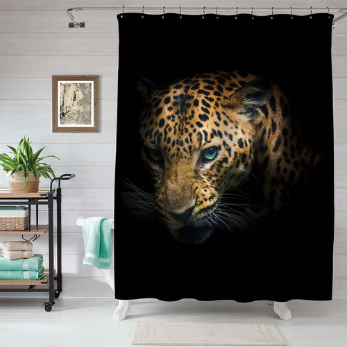 A Leopard Ready to Attack Looking at You Shower Curtain - Gold Black