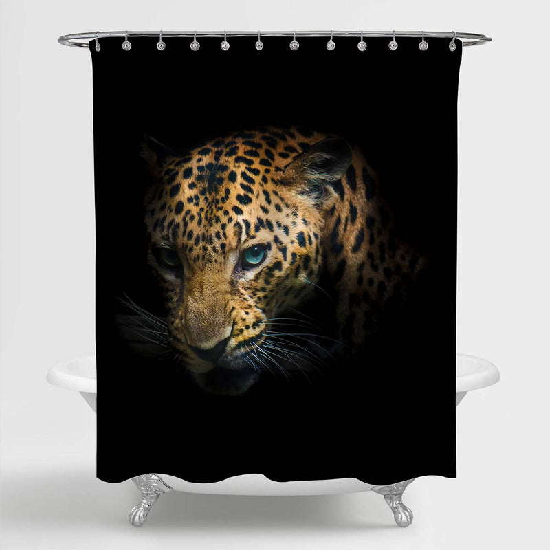 A Leopard Ready to Attack Looking at You Shower Curtain - Gold Black