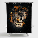 Wild Leopard Portrait in Fire Shower Curtain - Gold Black