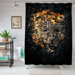 Angry Jaguar in the Fire Shower Curtain - Gold Black