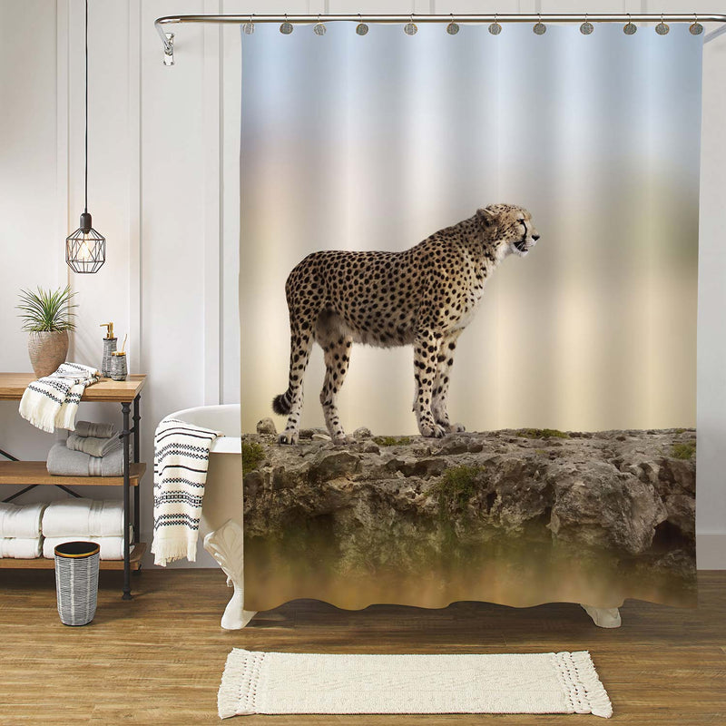 Cheetah Watching Around in Grassland Shower Curtain - Brown
