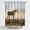 Cheetah Watching Around in Grassland Shower Curtain - Brown