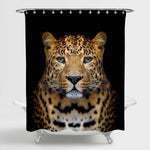 Serious Leopard Portrait Shower Curtain - Gold Black