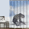Snow Leopard Sitting on the Rock Shower Curtain - Grey Blue