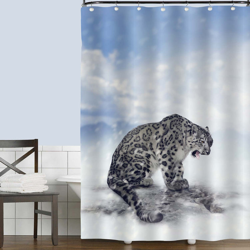Snow Leopard Sitting on the Rock Shower Curtain - Grey Blue