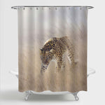 Leopard Walking in the Afriran Grassland Shower Curtain - Gold