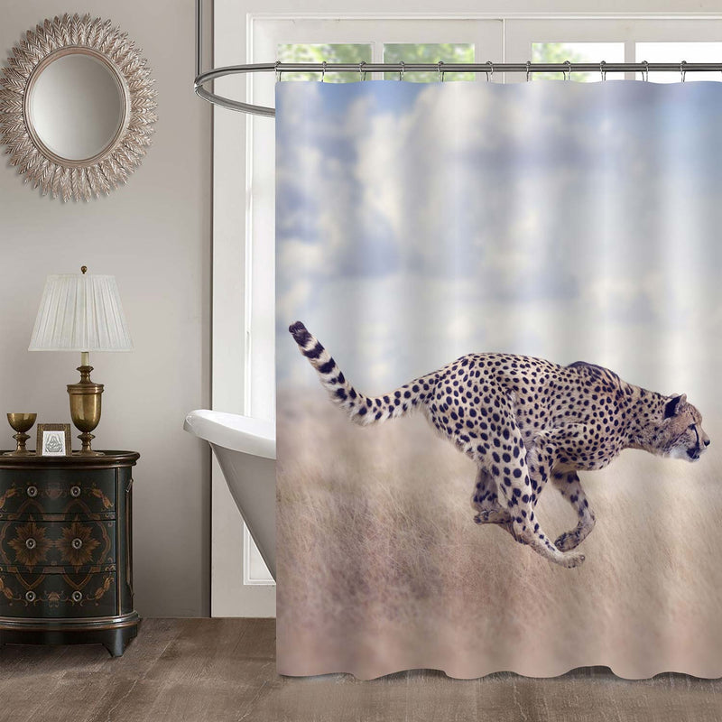 Aggressive Cheetah Running in the Grassland Shower Curtain - Gold