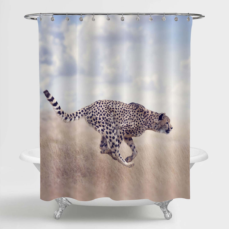 Aggressive Cheetah Running in the Grassland Shower Curtain - Gold