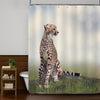 Cheetah Sitting on a Hill and Looking Away Shower Curtain - Gold Green