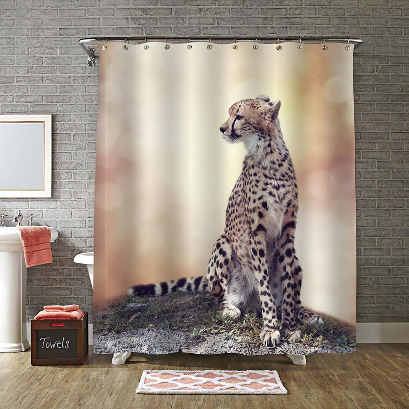 Cheetah Sitting on a Hill and Looking Around Shower Curtain - Gold