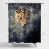 Angry Roaring Leopard Portrait Shower Curtain - Gold Black