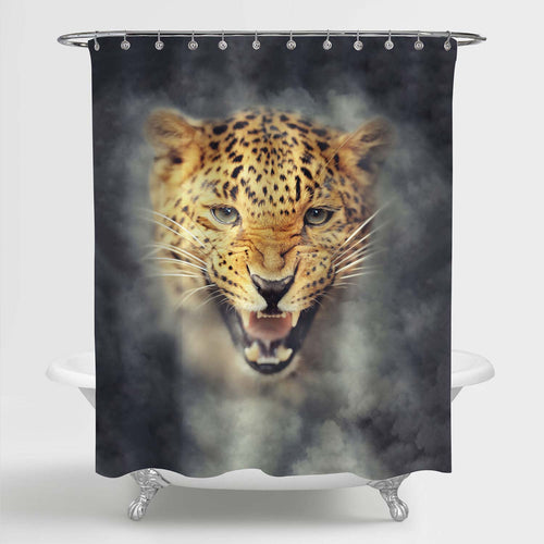 Anngry Leopard Shower Curtain - Gold Black