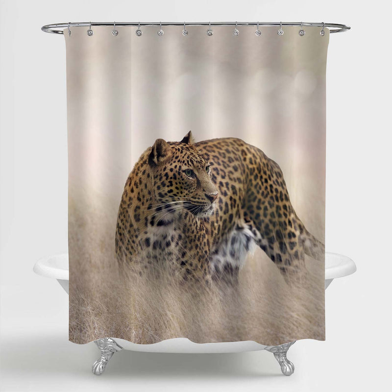 Cheetah in Grassland Stands with Head Turned Shower Curtain - Gold
