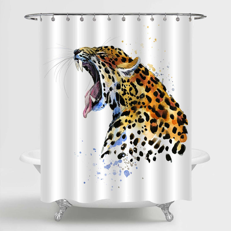 Angry Roaring Leopard Shower Curtain - Gold