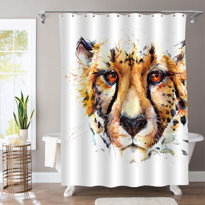 Watercolor African Cheetah Portrait Shower Curtain - Gold