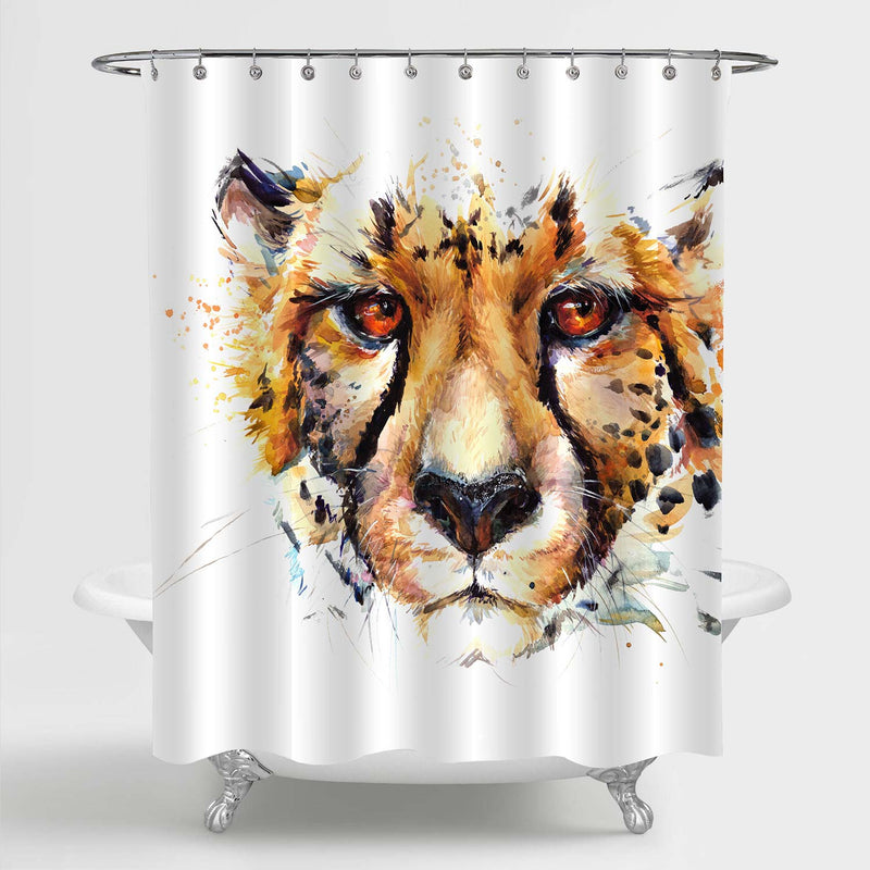 Watercolor African Cheetah Portrait Shower Curtain - Gold