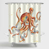 Sketch Watercolor Octoputs Shower Curtain - Coral