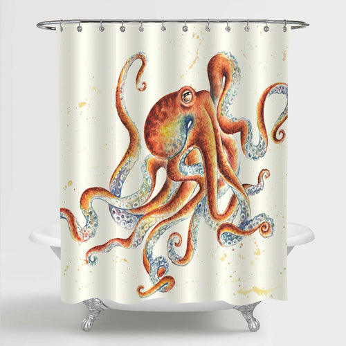 Sketch Watercolor Octoputs Shower Curtain - Coral