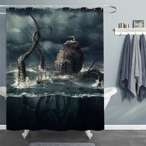 Sailboat Encountered Disguised Octopus Kraken Shower Curtain - Green